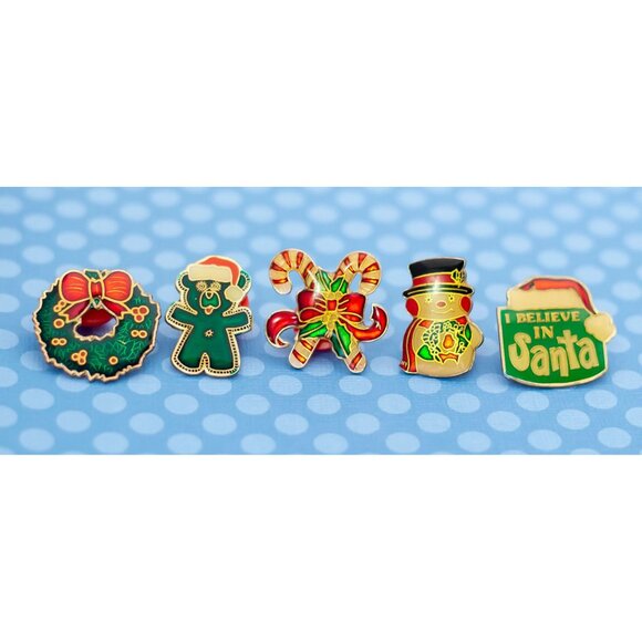 Vintage Minimalist Christmas Gold Tone 5 Piece Pin Lot-M10 - Picture 2 of 3